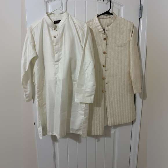 3 piece men’s Sherwani. Size small. Thread embroidered. Ivory/cream/ white - Picture 1 of 5